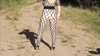 Lady RedRose in bodystocking on outdoor - 13 image