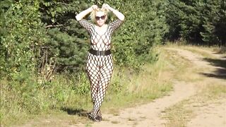 Lady RedRose in bodystocking on outdoor - 7 image