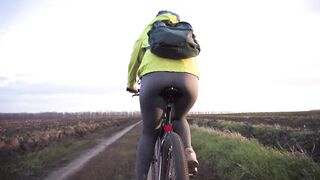 Real Amateur In Yoga Pants Riding A Bicycle View From Behind - 13 image
