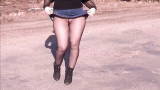 Jeans skirt and black pantyhose - 13 image