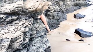 stepdad walks on the beach and meets naked stepdaughter masturbating peeps and comes up with a cock. - 3 image