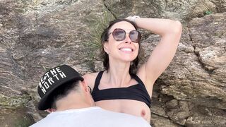 Public double creampie from husband and his friend while hiking - 1 image