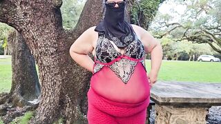 Jamdown26 - Big ass SSBBW Hijab Muslim Milf doing early morning walks outdoor in public park - 11 image