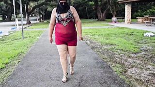 Jamdown26 - Big ass SSBBW Hijab Muslim Milf doing early morning walks outdoor in public park - 2 image