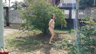 My wife piss naked in front yard and handjob me - 10 image