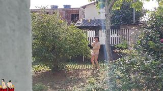My wife piss naked in front yard and handjob me - 6 image