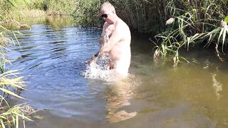 Stepsister caught me in river when I wash my cock and help me - 4 image