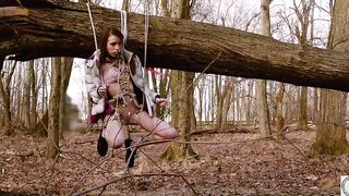 Electric play, piss, and rope suspension in a NJ forest for submissive Brooke Johnson - 4 image