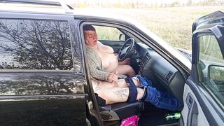 jerking off a dick in a car in nature - 12 image