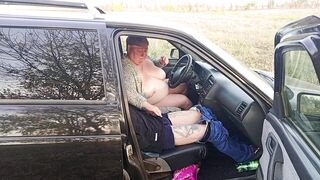 jerking off a dick in a car in nature - 2 image