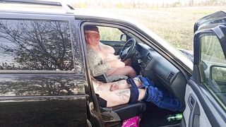 jerking off a dick in a car in nature - 4 image
