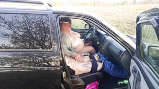 jerking off a dick in a car in nature - 5 image