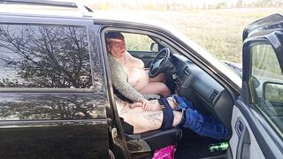 jerking off a dick in a car in nature - 6 image