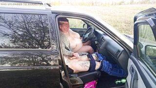 jerking off a dick in a car in nature - 9 image