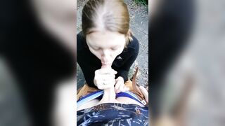 The beauty blow the cock in the park near the public - 13 image