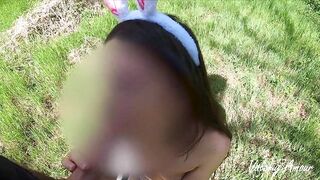 Bunny girl in the woods loves giving blowjobs outdoors while being spied on - 10 image