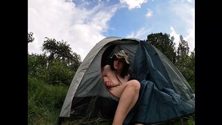 Boobs and Pussy Flashing at the Camping site - 1 image