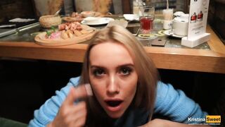 Public Blowjob Under The Table In The Restaurant. Cum in Mouth. - 11 image