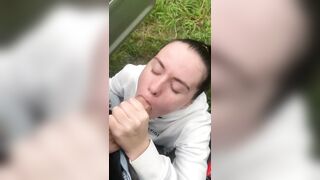 Outdoor blowjob with a surprise facial. Ass teasing and playing with hairy pussy - 13 image