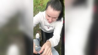 Outdoor blowjob with a surprise facial. Ass teasing and playing with hairy pussy - 5 image