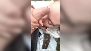 Outdoor blowjob with a surprise facial. Ass teasing and playing with hairy pussy - 6 image