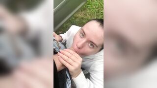 Outdoor blowjob with a surprise facial. Ass teasing and playing with hairy pussy - 7 image