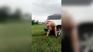 Outdoor dildo and car fuck in a field - 3 image