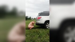 Outdoor dildo and car fuck in a field - 8 image
