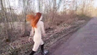 Redhead young woman undresses outside for the first time. - 12 image