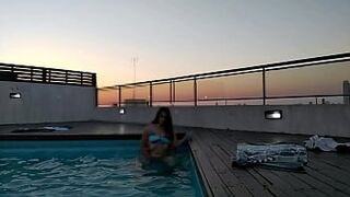 cumming a lot in the pool at sunset - accounter adventure - 1 image