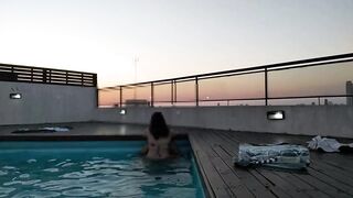 cumming a lot in the pool at sunset - accounter adventure - 11 image