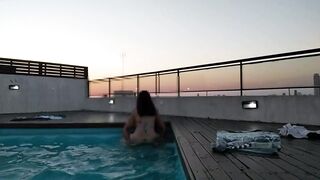cumming a lot in the pool at sunset - accounter adventure - 12 image