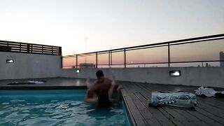 cumming a lot in the pool at sunset - accounter adventure - 13 image