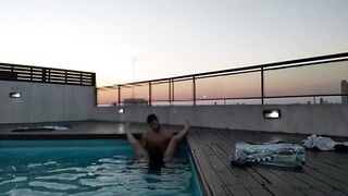cumming a lot in the pool at sunset - accounter adventure - 14 image