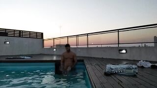 cumming a lot in the pool at sunset - accounter adventure - 15 image