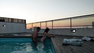 cumming a lot in the pool at sunset - accounter adventure - 2 image