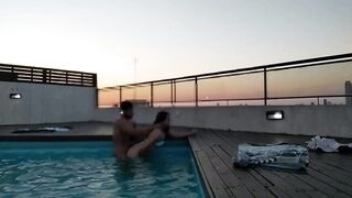 cumming a lot in the pool at sunset - accounter adventure - 6 image