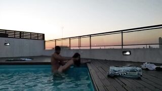 cumming a lot in the pool at sunset - accounter adventure - 7 image