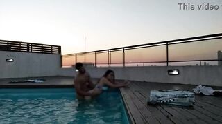 cumming a lot in the pool at sunset - accounter adventure - 8 image