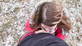 Facial CUM Drooling outdoor blowjob from chubby girlfriend with big boobs - 6 image
