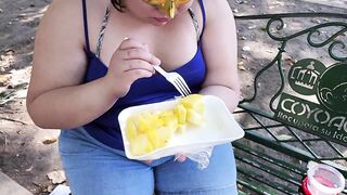 I suck my man's ass, cock and balls, extract a lot of cum and eat it with pineapple in public - 14 image
