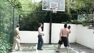Horny brunette gives head to entire basketball team on court - 2 image