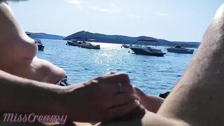 French Milf Handjob Amateur on Nude Beach public in Greece to stranger with Cumshot - MissCreamy - 6 image