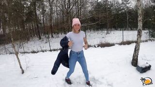 Blonde chick warms up his dick on the snow and takes him home for lovely sex - 2 image