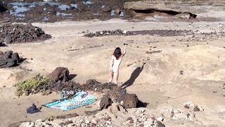 NUDIST BEACH BLOWJOB: I show my hard cock to a bitch that asks me for a blowjob and cum in her mouth. - 3 image