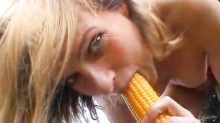 Stunning German lady stuffing a corn in her moist holes - 14 image