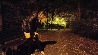 She flashing tits and undresses in a public park at night - 12 image