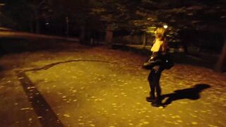 She flashing tits and undresses in a public park at night - 14 image