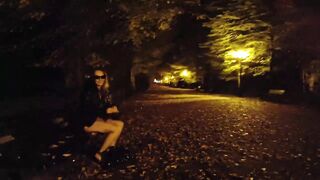 She flashing tits and undresses in a public park at night - 4 image