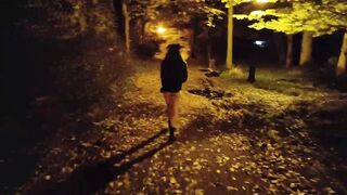 She flashing tits and undresses in a public park at night - 8 image
